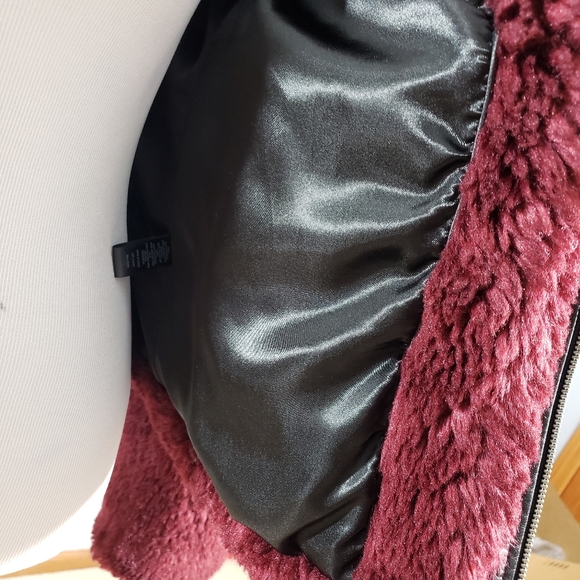 Express Faux Fur Coat Special Edition Bordeaux Teddy Bear Fleece Jacket - Picture 7 of 12
